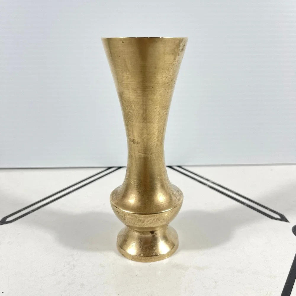 Vintage Solid Brass‎ Bud Vase Flared Rim Pedestal Base Gold Tone 5.5 Inch